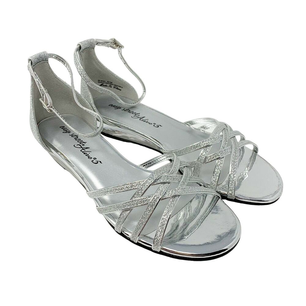 Easy Street Tarrah Wedge Sandal Silver Glitter 6.5‎